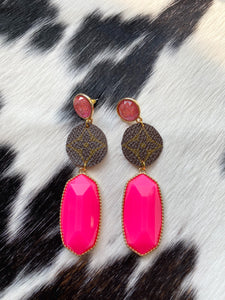 Pink Upcycled Louis Vuitton Statement Earrings